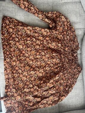 Doen Brown Floral Smocked Peasant Blouse